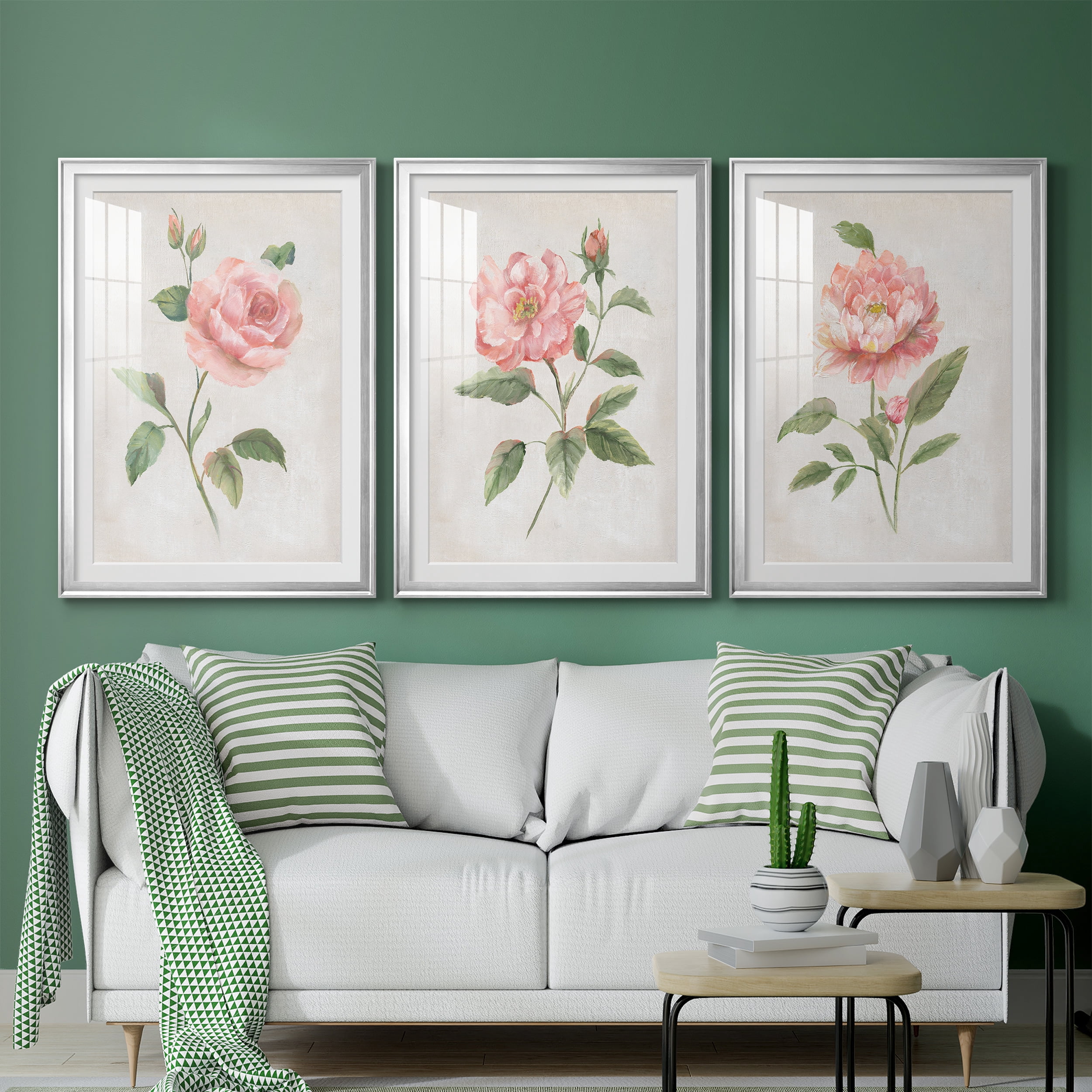 Grandiflora I Premium Framed Prints Set of 3 - Ready to Hang - 30.5 x 42.5 Each - Silver Frame