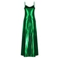 thumbnail image 6 of Honeeladyy Women Metallic Shimmer Slim Maxi Dress Spaghetti Strap V Neck Long Dress Sleeveless Club Cocktail Party Dress Green M, 6 of 6