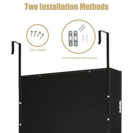 Costway Wall Door Mounted Mirror Jewelry Cabinet Organizer w/LED Lights - Black