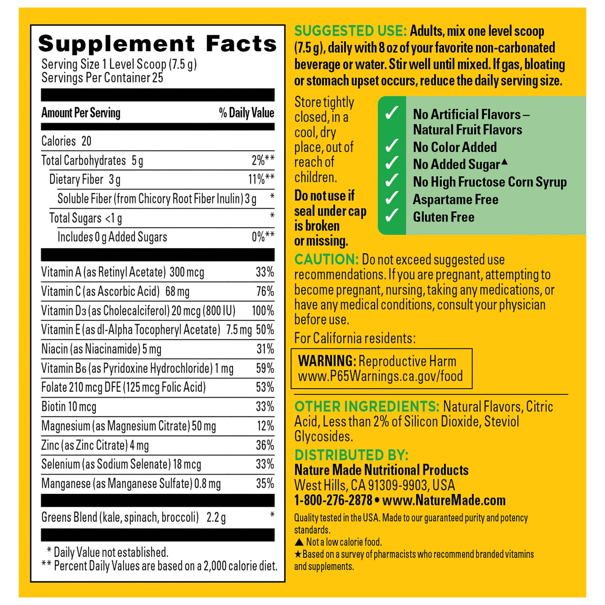 Nature Made Super Greens with Prebiotic Fiber Drink Mix Powder, 6.61 oz