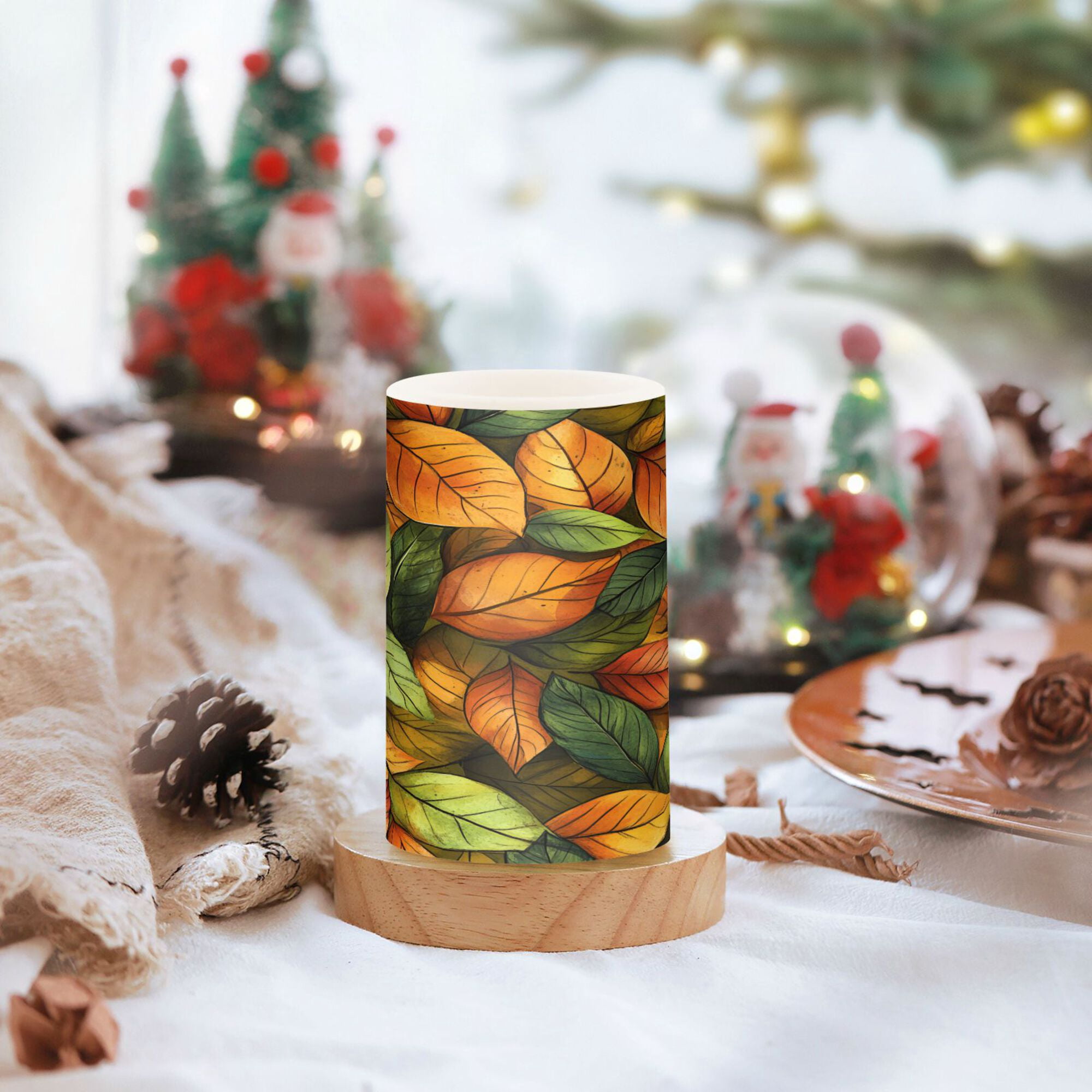 Yayeee Flameless Candles with Remote Flickering Battery Operated Multi Color Changing, Green Retro Leaves