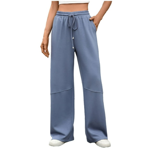 Casual Pants For Women Sevevn Womens Wide Leg Sweatpants High Waisted Drawstring Straight Leg Baggy Comfy Casual Trendy Pockets Pants