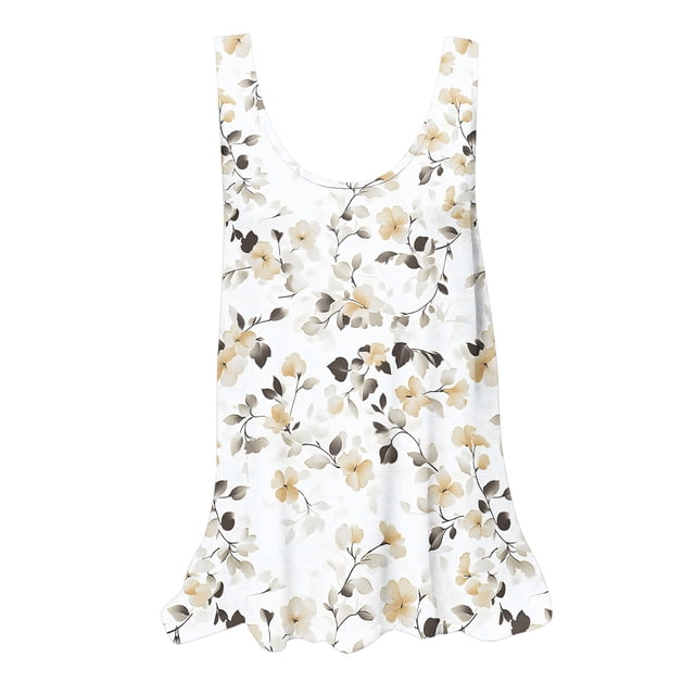 UPPADA Camisoles d'Été pour Femmes Col Rond Coupe Ample T-Shirts Décontractés Mode Sans Manches Vêtements de Plage Ourlet Fluide Chandails à Enfiler Hauts Plage Boho Vêtements Codes Promo pour Aujourd'hui Blanc,m