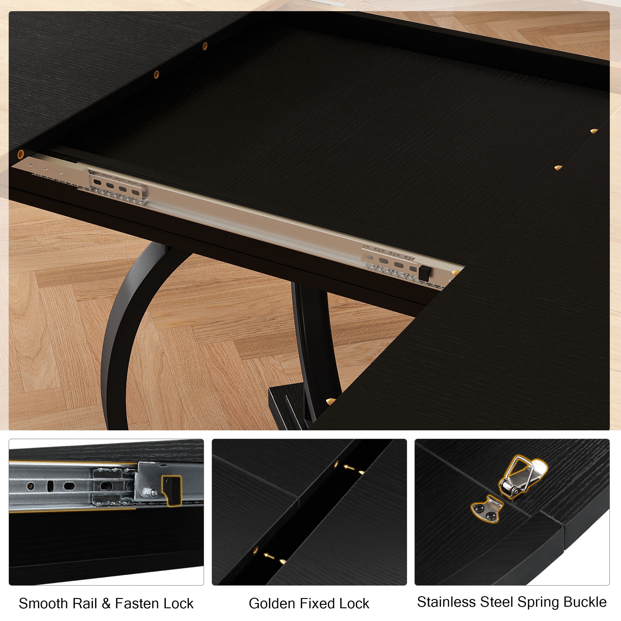 Einhomn 59”Extendable Round Dining Table for 4-8 ,Dining Room Table with X-Shaped Heavy Duty Metal Base,Thickened MDF Board,Modern Kitchen Dining Table,Space Saving,Black