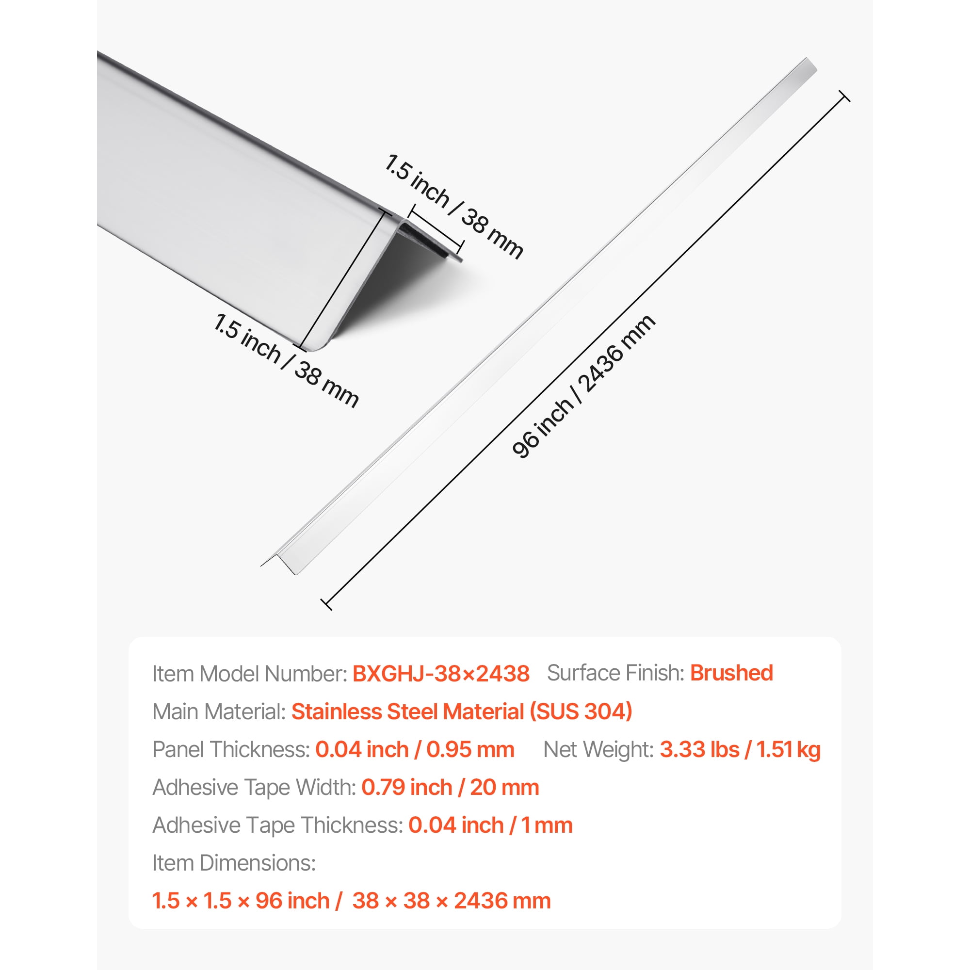 KFFKFF Stainless Steel Wall Corner Protector, 1.5 x 1.5 x 96 inch, 10 Pack Metal Corner Guards, 304 Stainless Steel Edge Trim 90-Degree Angle for Wall Protection in Homes, Offices