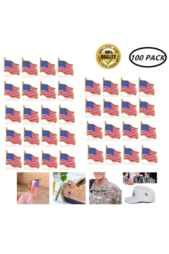 100 Pcs AMERICAN FLAG LAPEL PINS United States for Tie, Suits, Backpack, Tack Badge Pin, USA Flag Pins for Patriotic Display