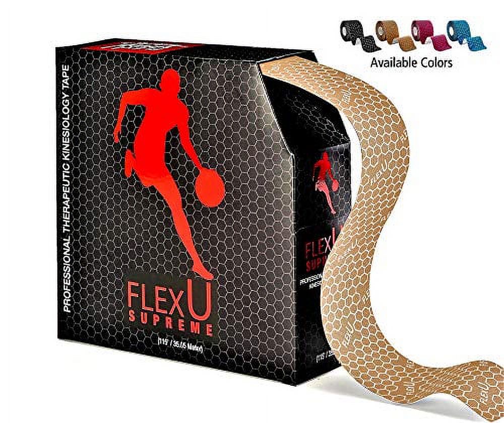 FlexU Kinesiology Beige Tape; 115 feet Continuous Bulk Pack. Pro-Grade Hypoallergenic; Alleviates Pain, Reduces Swelling & Induces Faster Recovery from Sports Injuries.