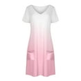 thumbnail image 4 of GaThRRgYP Women's Floral Print Tiered Short Sleeve Dress,Women's Fashion Summer Gradient Short-sleeved V-neck Casual Dress Pink L, 4 of 8
