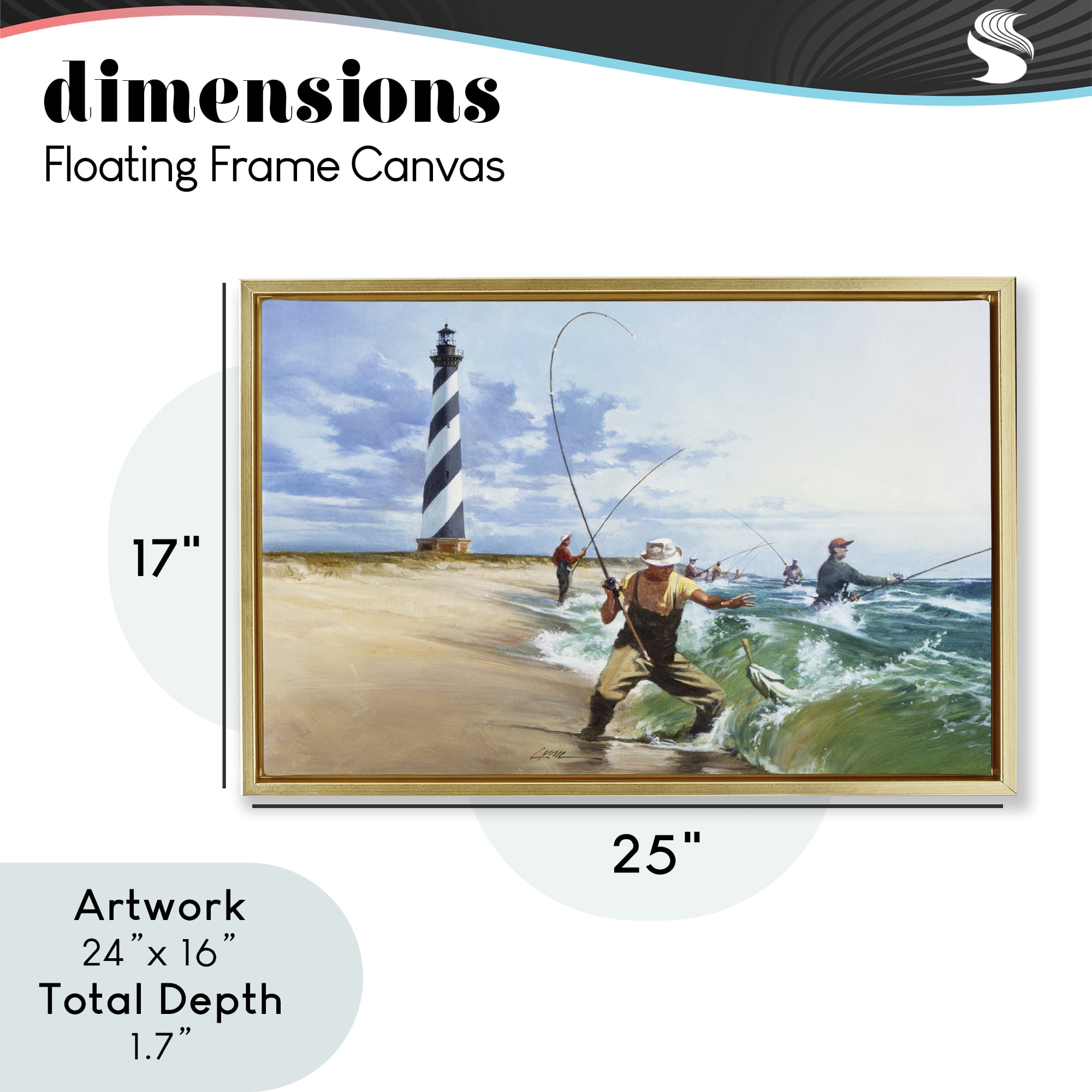 Cape Hatteras Fishermen Gold Framed Floater Canvas Wall Art, design by Wind River Studios