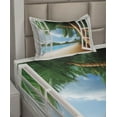thumbnail image 2 of Ambesonne Beach Fitted & Top Sheet Set with Sham, Nautical Sand Landscape, Green Ivory Blue, 2 of 4