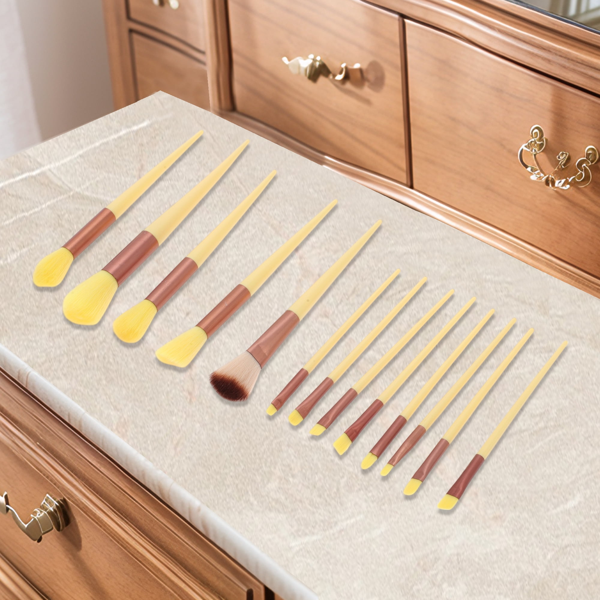 Unique Bargains 13 Pcs Lightweight Makeup Brush for Travel Yellow