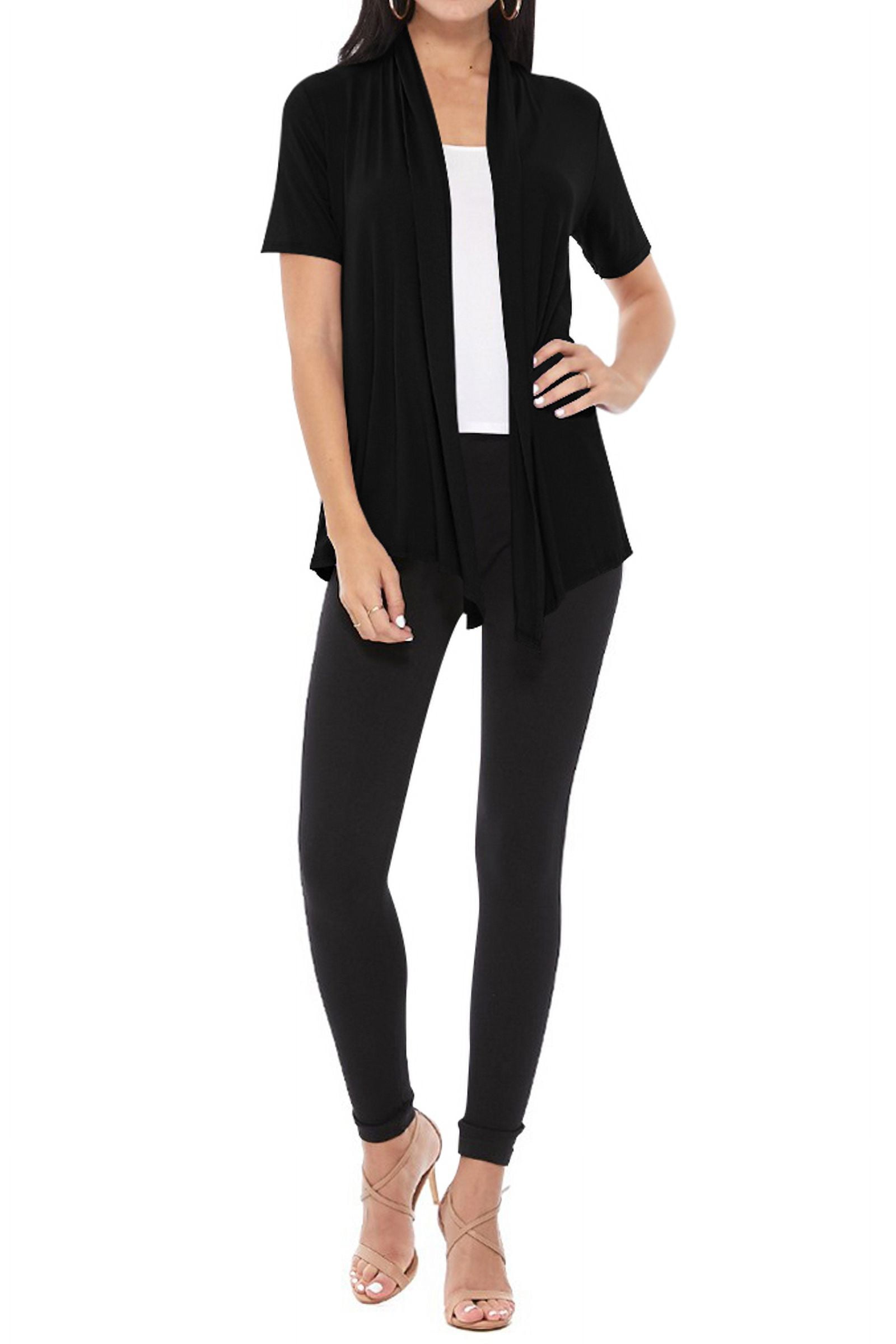 Women's Casual Short Sleeve Draped Open Front Solid Cardigan - image 4