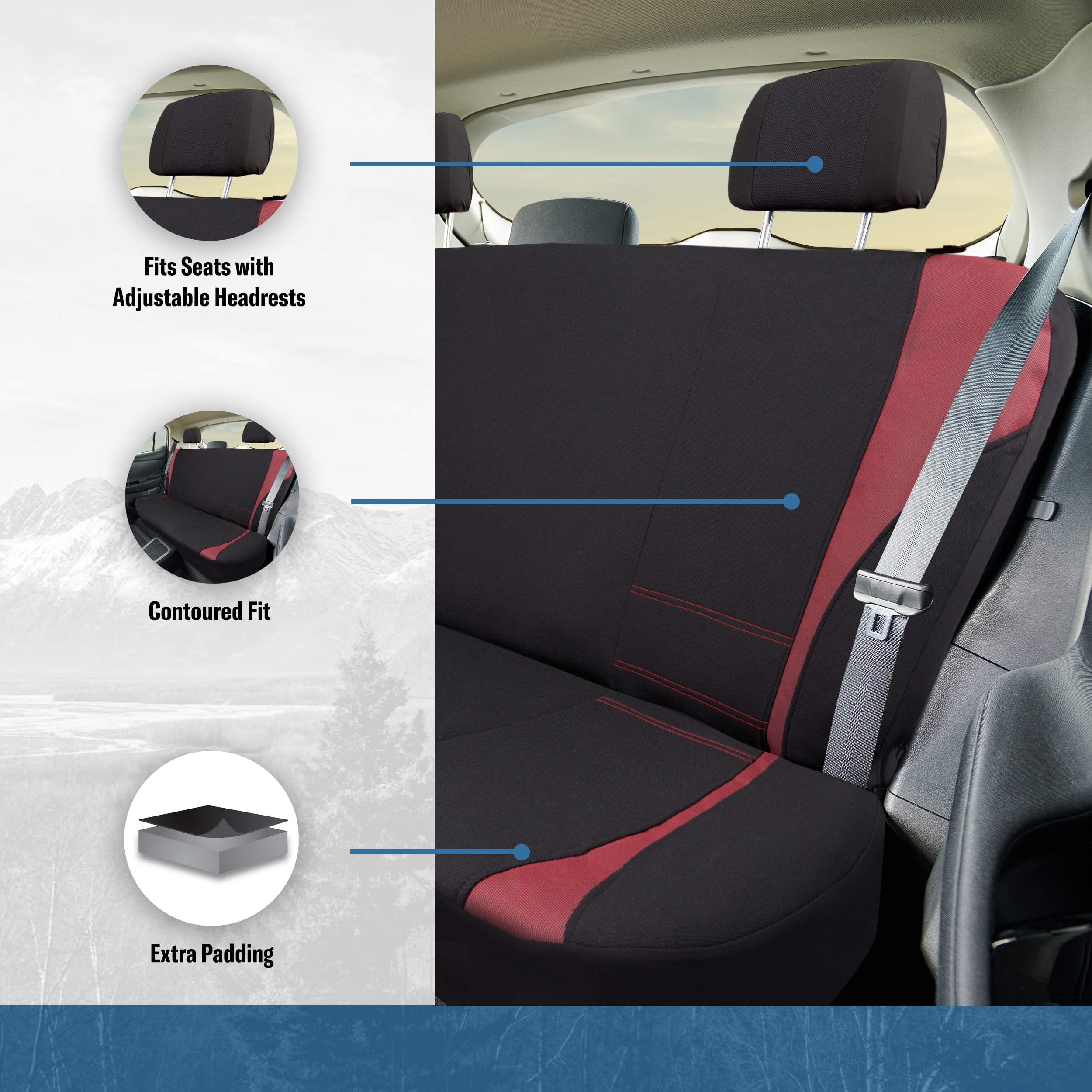 Genuine Dickies 3 Piece Truck Sport Seat Covers, Black and Red, 43640WDC