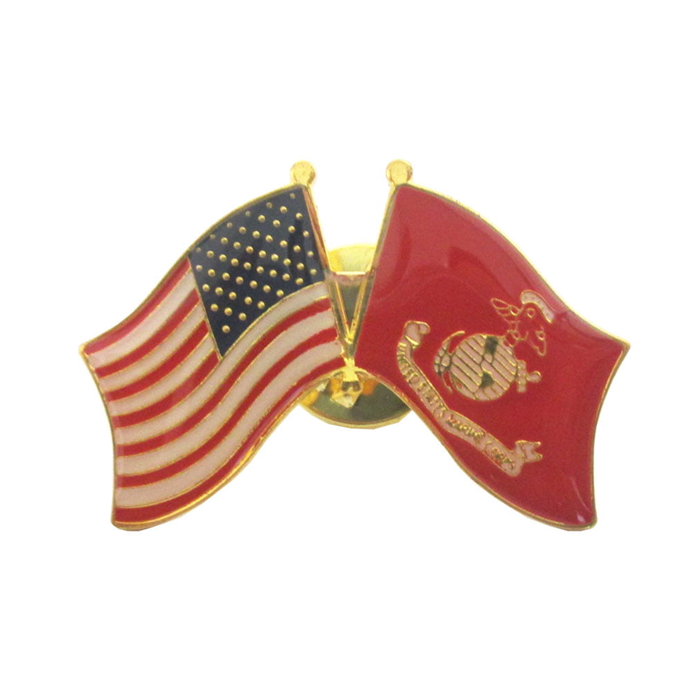USA FLAG & US MARINE CORPS BATTLE COLORS FLAG HAT PIN USS MCB MCAS MAW DIV FMF 