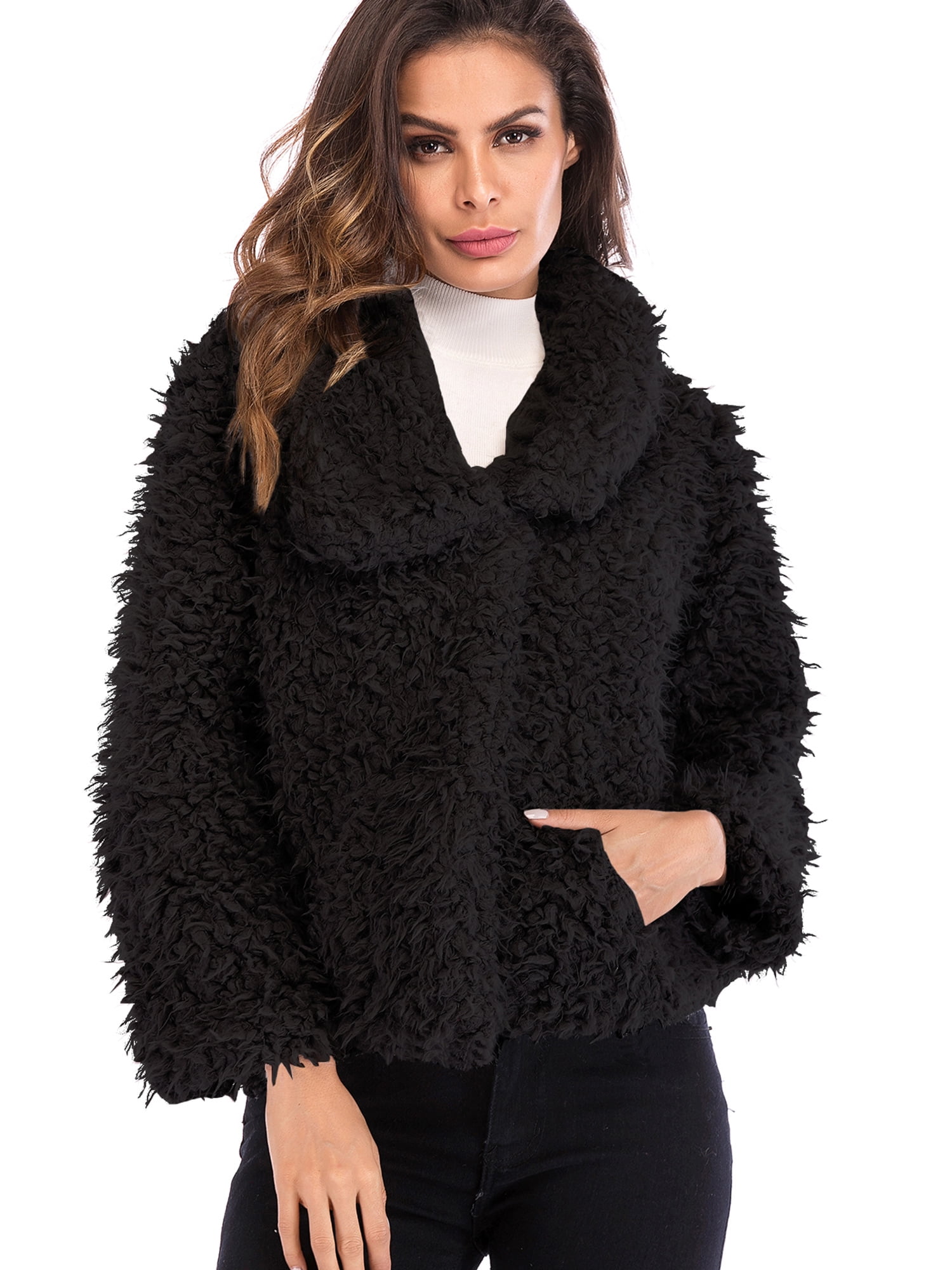 SAYFUT Women's Faux Fur Jacket Shaggy Jacket Winter Fleece Coat Outwear ...