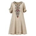 thumbnail image 4 of Eawtki Women's V Neck Short Sleeve Midi Dress Floral Embroidery With Pockets Loose Fit Casual Boho Summer Dress For Women, 4 of 6
