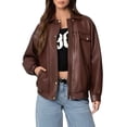 thumbnail image 3 of Womens Leather Jackets Faux Suede Fall Motorcycle Coats Fashion Winter Outfits Clothes Y2k Tops Coffee Color M, 3 of 9