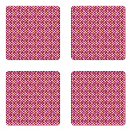 

Fruits Coaster Set of 4 Scribbles Circle Berry Branches Harvest Season Summer Eat Graphic Print Square Hardboard Gloss Coasters Standard Size Peach and Dark Magenta by Ambesonne