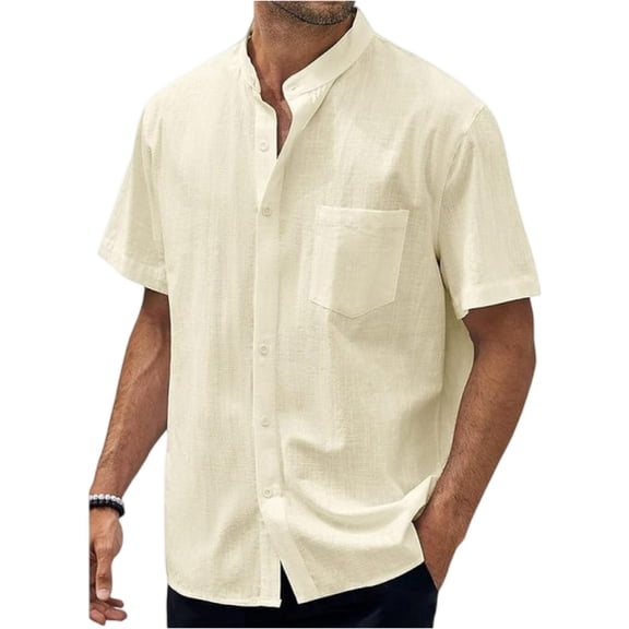 Qwertyu Mens Button Down Shirt Short Sleeve Casual Shirts Linen Textured Summer Beach Shirts Complexion 3XL