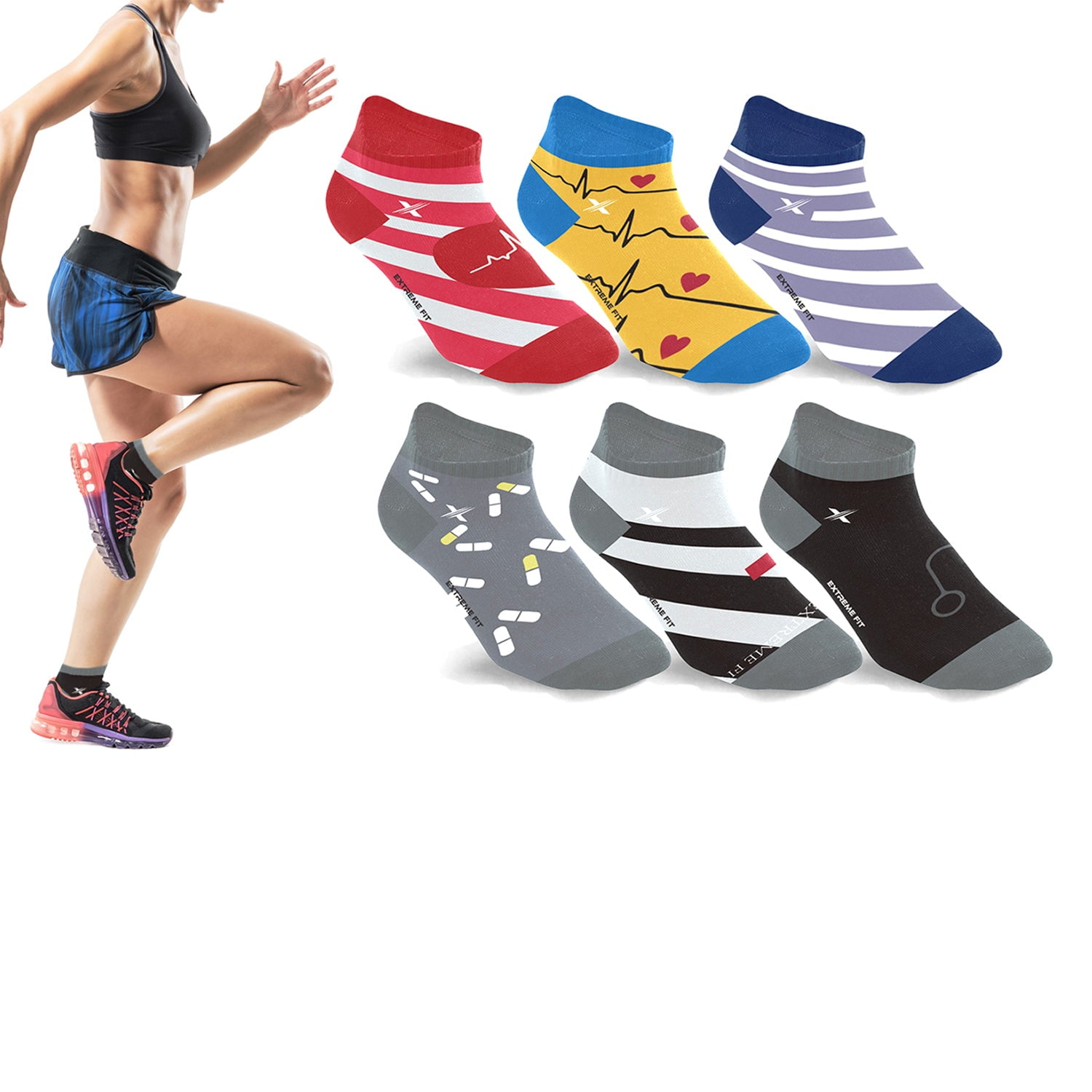 Compression Socks - Ankle High for Running, Athtletics, Travel - 6 Pair