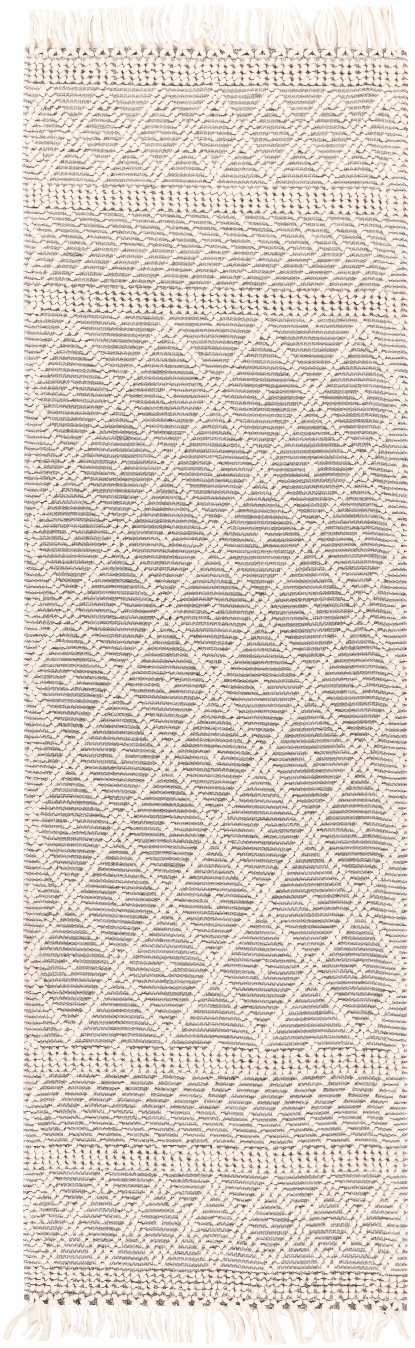 Hauteloom Cromford Boho Hand Woven Wool High Low Textured Area Rug - Farmhouse Southwestern Diamond Carpet for Living Room - Handmade Zig Zag Bubble Weave - Charcoal, White, Cream - 8' x 10' (8x10)