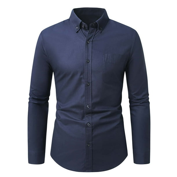 pstuiky camisa de manga larga para hombre, Camisa informal de manga larga con solapa y botones en color liso para hombre, estilo ejecutivo. Tops casuales para hombres m