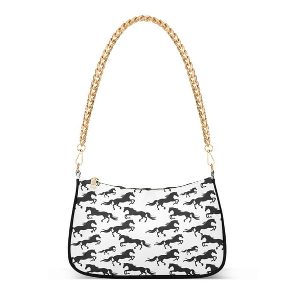 Ryvnso Black Horses Womens Chain Shoulder Bag Tote Handbags Clutch Hobo Purse with Zipper for Travel
