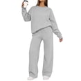 thumbnail image 2 of Women's 2 Piece Casual Outfits Solid Hooded Drawstring Long Sleeve Sweatshirt Tops And Long Pants Set Suits, 2 of 8