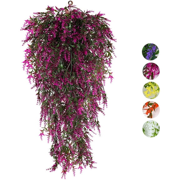 Sinhoon Artificial Hanging Plants Fake Hanging Lavender Faux UV Resistant Lavender Flowers Fake Lavender Plants Hanging Indoor Outside Hanging Decorations,4 Packs (Fuchsia)