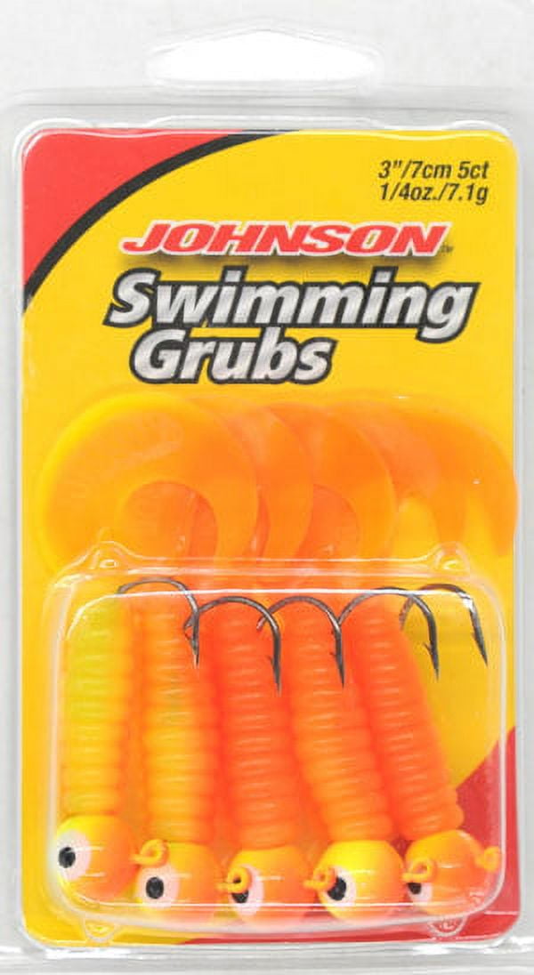 Johnson Swimming Grub Fishing Lure, Chartreuse-Orange, 3 in, 1/4 oz