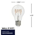 thumbnail image 2 of Bulbrite 862866 2100K 350 Lumen 4.5 watt LED Curved Filament Dimmable A19 Light Bulbs with Clear & Medium E26 Base, Warm Amber - Pack of 4, 2 of 5