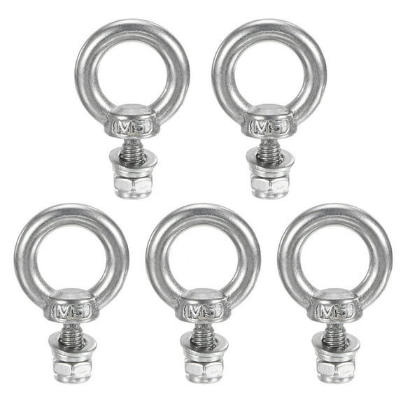 5-Sets Eye Bolts with Nuts, M5x12mm 304 Stainless Steel Lifting Shoulder Eye Bolt with Washer and Nut [Silver Tone]