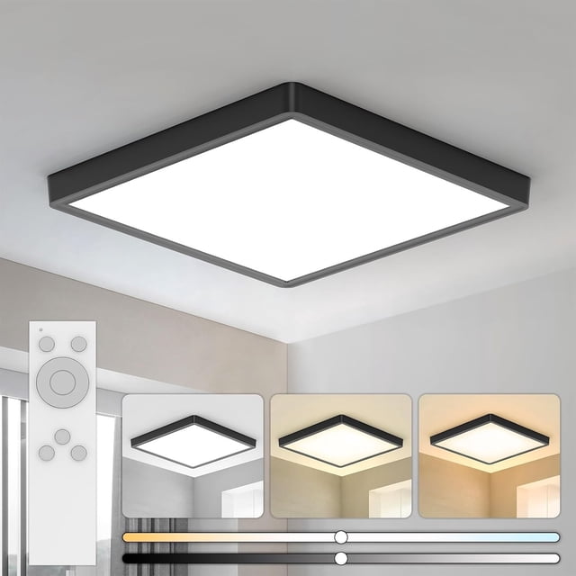 Lámparas para Recámara 40cm 36W 3000K/4000K/6500K Lámpara de Techo LED para Baño, Cuadrada Plafon Modernas para Cocina/Pasillo/Baño/Sala Temperatura de Color Brillo Ajustable (Negro, Cuadrado)