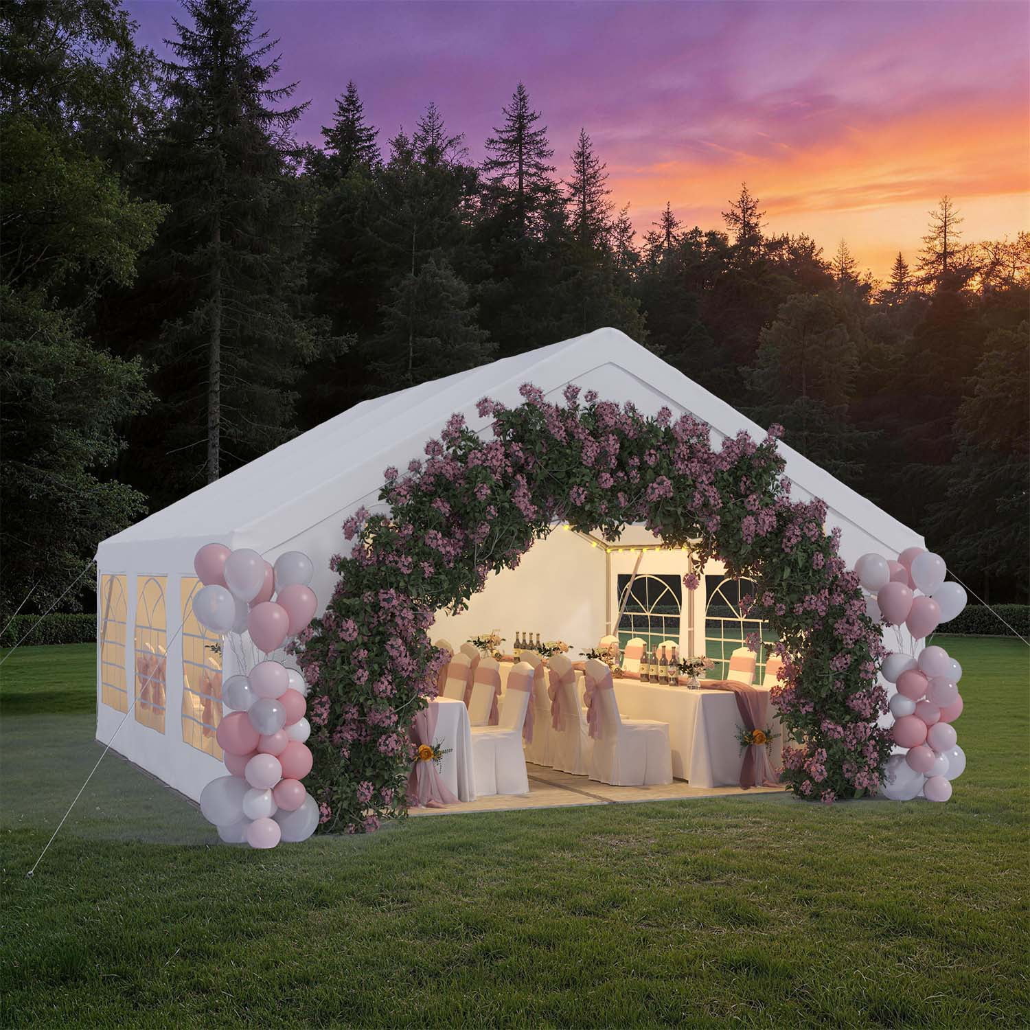 BaPiPro 20x20 FT Heavy Duty Outdoor Party Tent with Removable Sidewalls, Commercial Wedding Marquee, Carport & BBQ Shelter, UPF50+ Waterproof Protection, White