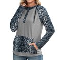 thumbnail image 2 of Pompotops Women's Leopard Stitched Button Hooded Large Pocket Long Sleeve Sweatshirts, 2 of 8