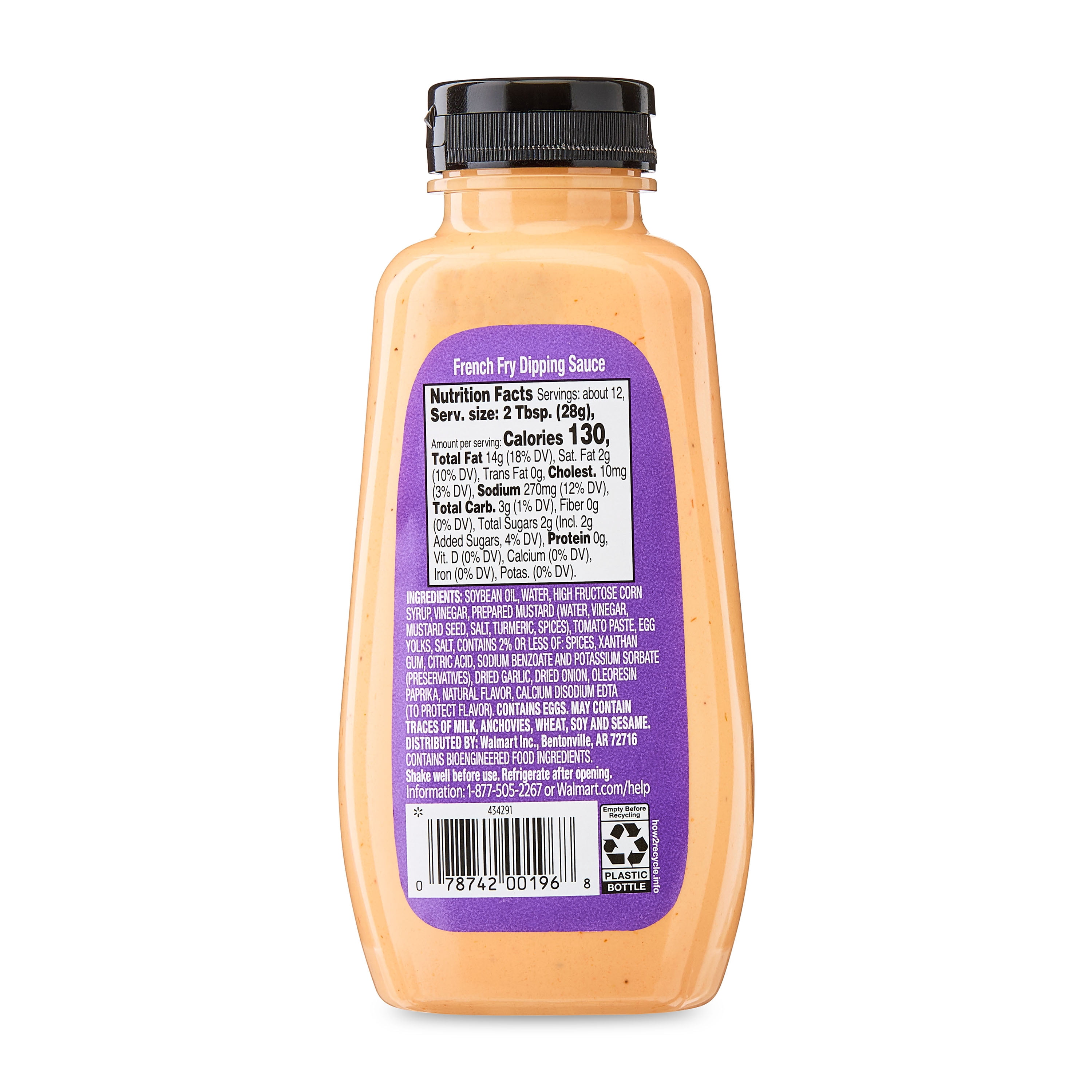 Great Value French Fry Dipping Sauce, 12 fl oz Egg, Milk, Anchovies, Wheat, Soy, Sesame
