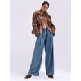 thumbnail image 5 of Women Y2k Low Rise Baggy Jeans Loose Fit Boyfriend Straight Wide Leg Jeans Trendy Stretch Long Denim Pants Blue M, 5 of 8