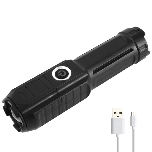 USB Rechargeable Flashlight Zoomable Tactical Torch Waterproof Ultra Bright Flashlight LED Tactical Flashlight 4 Lighting Modes Emergency Searchlight Portable Spotlight