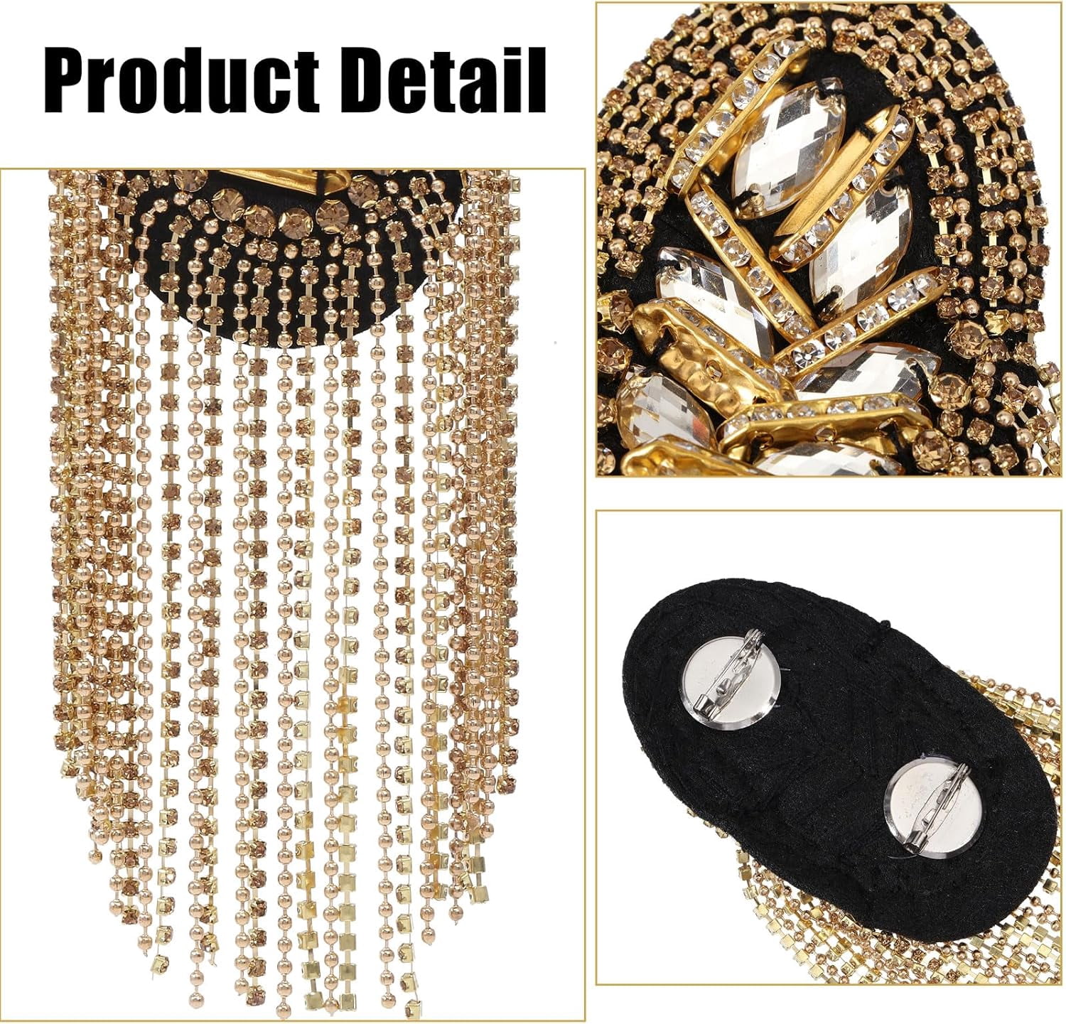 6Pcs 3 Styles Rhinestone Tassel Shoulder Applique with Iron Chains Pin Fringe Patch Shoulder Badges Fringe Shoulder Epaulette Shoulder Badge for Women DIY Jacket Clothes for DIY