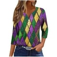 thumbnail image 3 of DDAPJ pyju Womens Mardi Gras Tops Dressy Casual Button V Neck Henley Shirts Mask Print Carnival Costume 3/4 Sleeve Parade Tshirt Multicolor M, 3 of 6