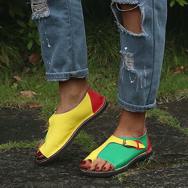 Sandalias planas con boca de pez para mujer Zapatos con hebilla y punta redonda sin cordones a juego de colores Wmkox8yii nm4230