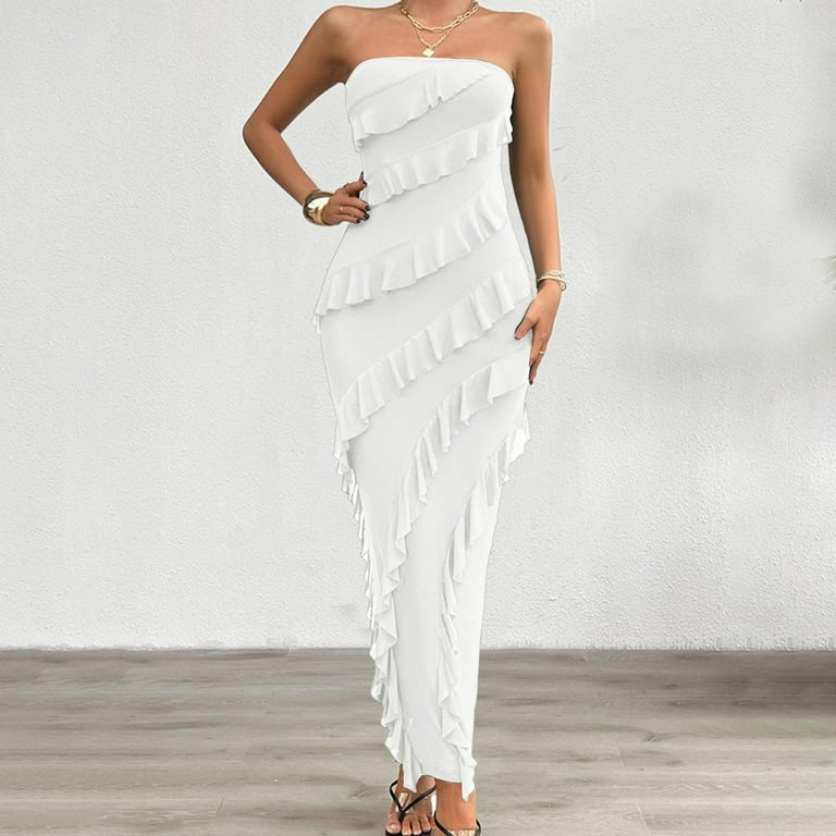 tube top dress maxi tube dress strapless ruched dress strapless dress for  women summer strapless dress - Walmart.com