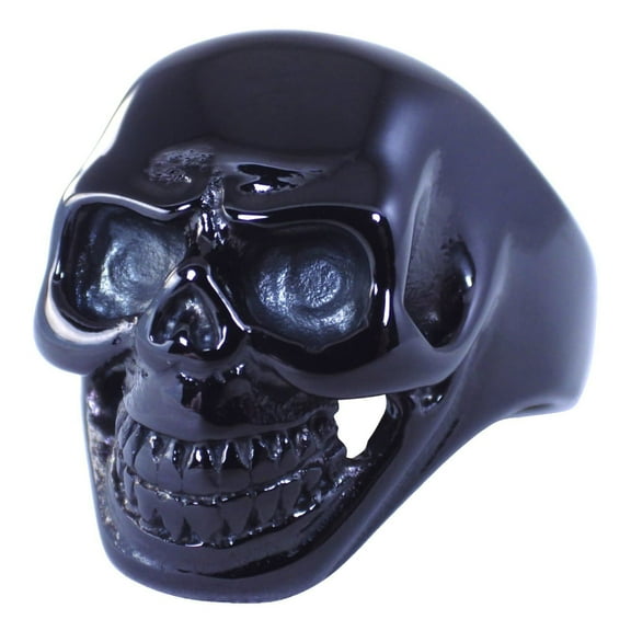Black Skull Ring Mens Stainless Steel Rocker Cybergoth Biker Band Fantasy Forge Jewelry
