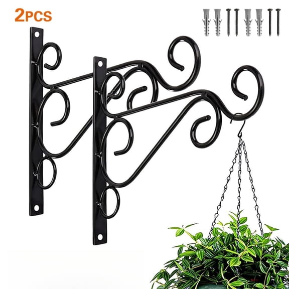 2 Pack 10 Inch Hanging Plant Brackets, Heavy Duty Rustproof Metal Wall Hooks, for Bird Feeders, Hanging Baskets, Lanterns,Wind Chimes,Outdoor Indoor Garden Decor,Black