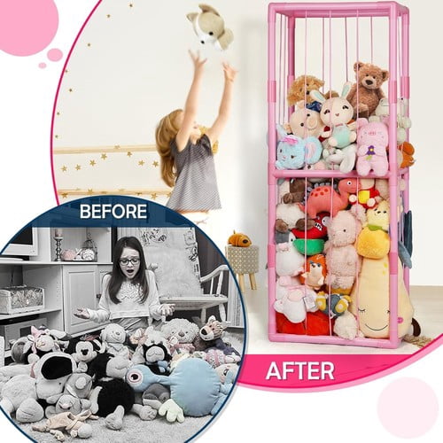 Colourtree Biege Hanging Stuffed Animal Storage Net, Zoo-Themed Toy Organizer Holder with Elastic Band, Saves Space in Playroom, Bedroom, Nursery (1 Tier)