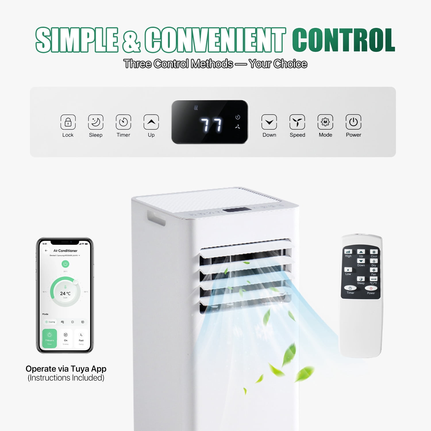 BaPiPro 10000 BTU Portable Air Conditioner with Heat Function, White, for Living Room and Bedroom