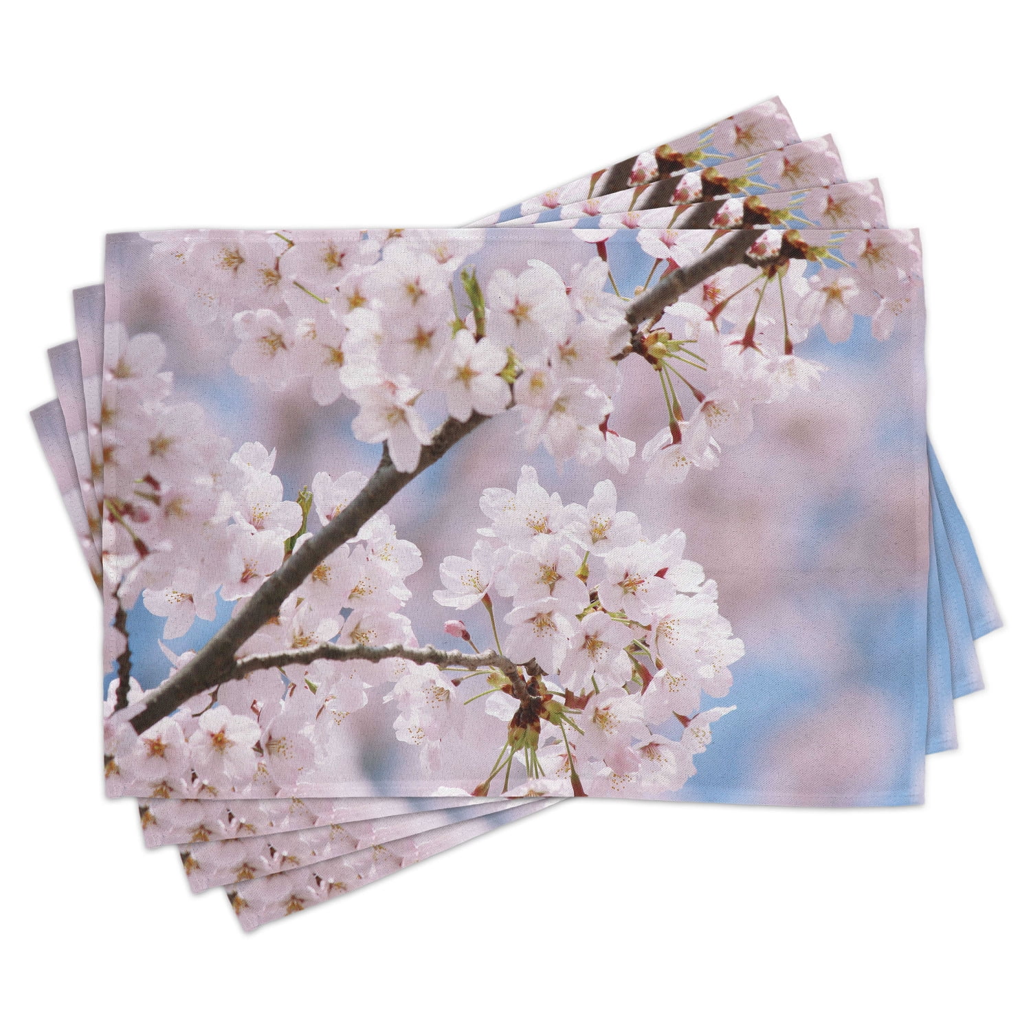 Spring Placemats Set of 4 Floral Tree Branches Cherry Blossoming Petals Buds Flourishing Natural