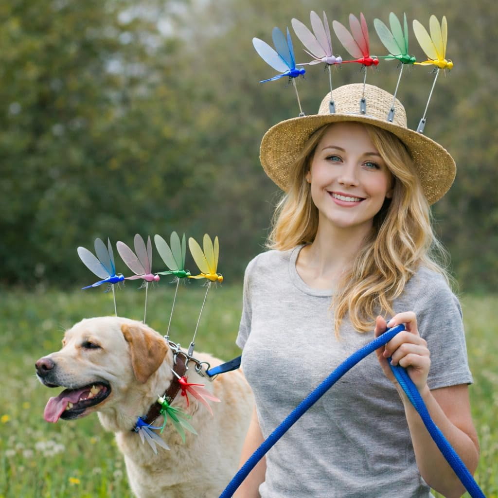 HaCpiu 20Pcs Dragon Fly Clips for Bugs Repellent, 12" 3D Dragonfly Garden Stakes Decor, Fake Insect Hat Clip Decoration for Patio, Backyard, Garden, Yard Ornament & Outdoor Lawn Decor