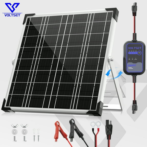 Voltset Solar Panel Kit 20W 12V with MPPT Controller, Solar Battery Trickle Charger Maintainer, Waterproof Solar Panel with Adjustable Mount Bracket for Boat RV Motorcycle Marine