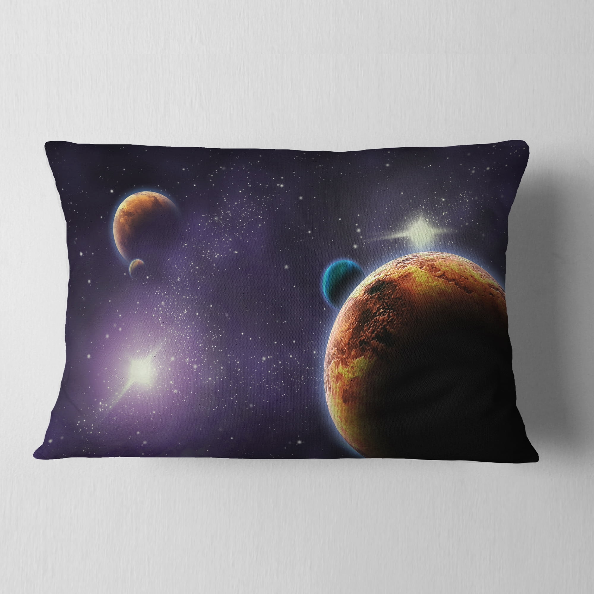 Designart Planets in Deep Dark Space - Contemporary Throw Pillow - 12x20